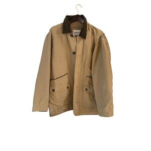Orvis Mens Quilted Tan barn Field Jacket With Corduroy Collar Button Pockets XL